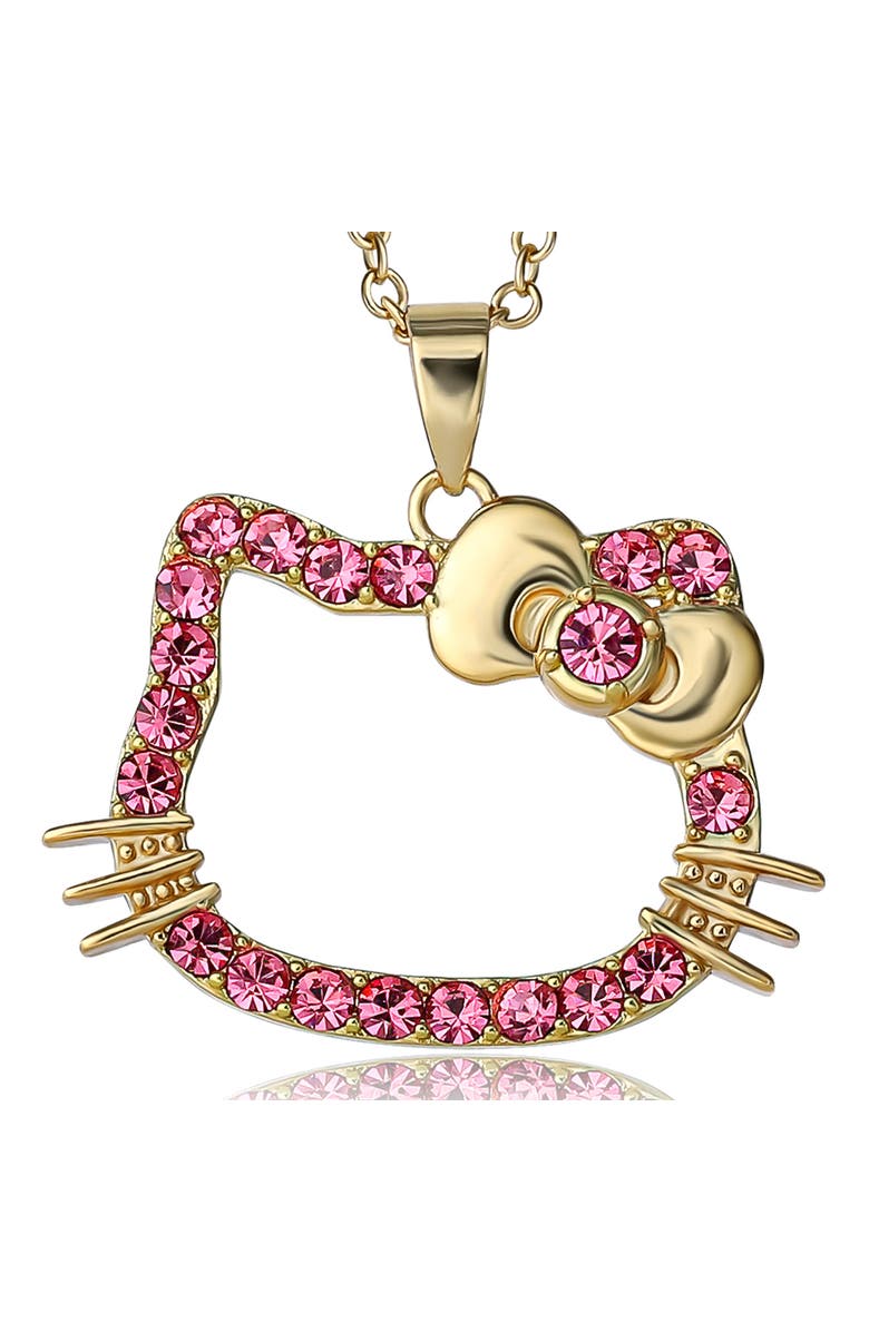 Hello Kitty Pink Outline Crystal Pendant, Alternate, color, Gold, Pink