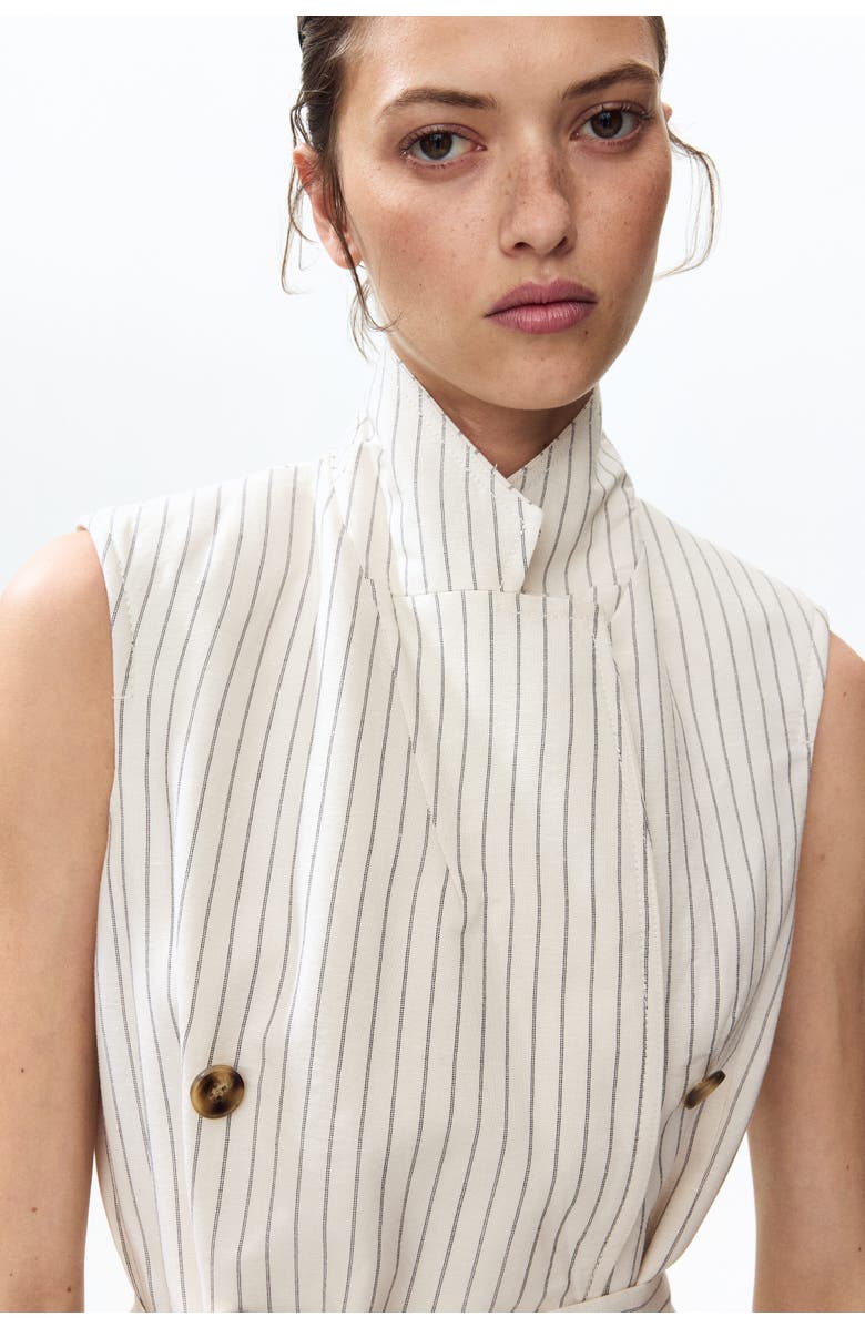 H&M Linen-blend Blazer Dress, Alternate, color, Cream/Striped