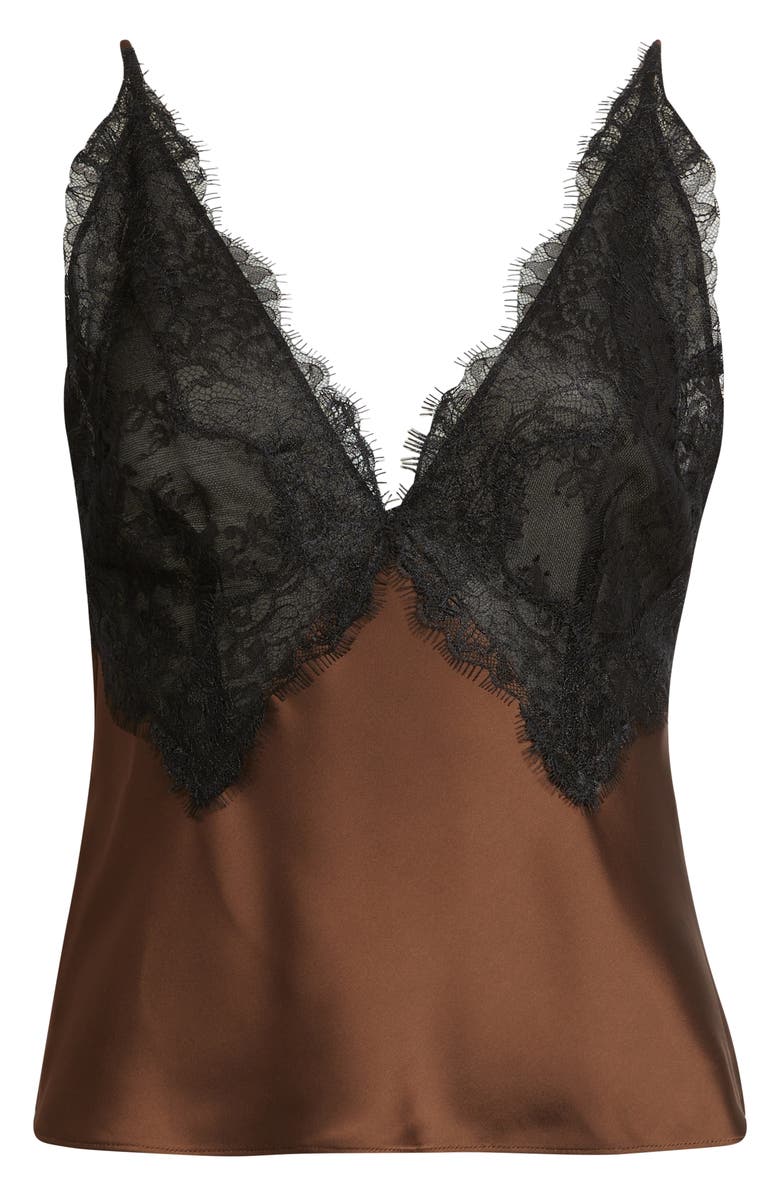 LoveShackFancy Elloryn Lace Satin Camisole, Alternate, color, Chocolate Brown
