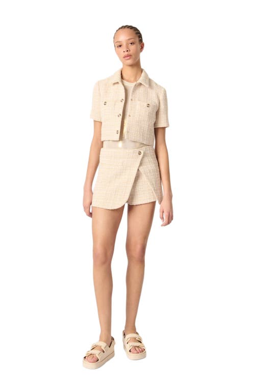Maje Womens Metallic Tweed-textured Cropped Cotton-blend Jacket Beige In Beige
