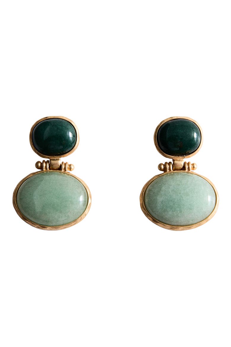 Stone Drop Earrings, Main, color, GREEN/ GOLD