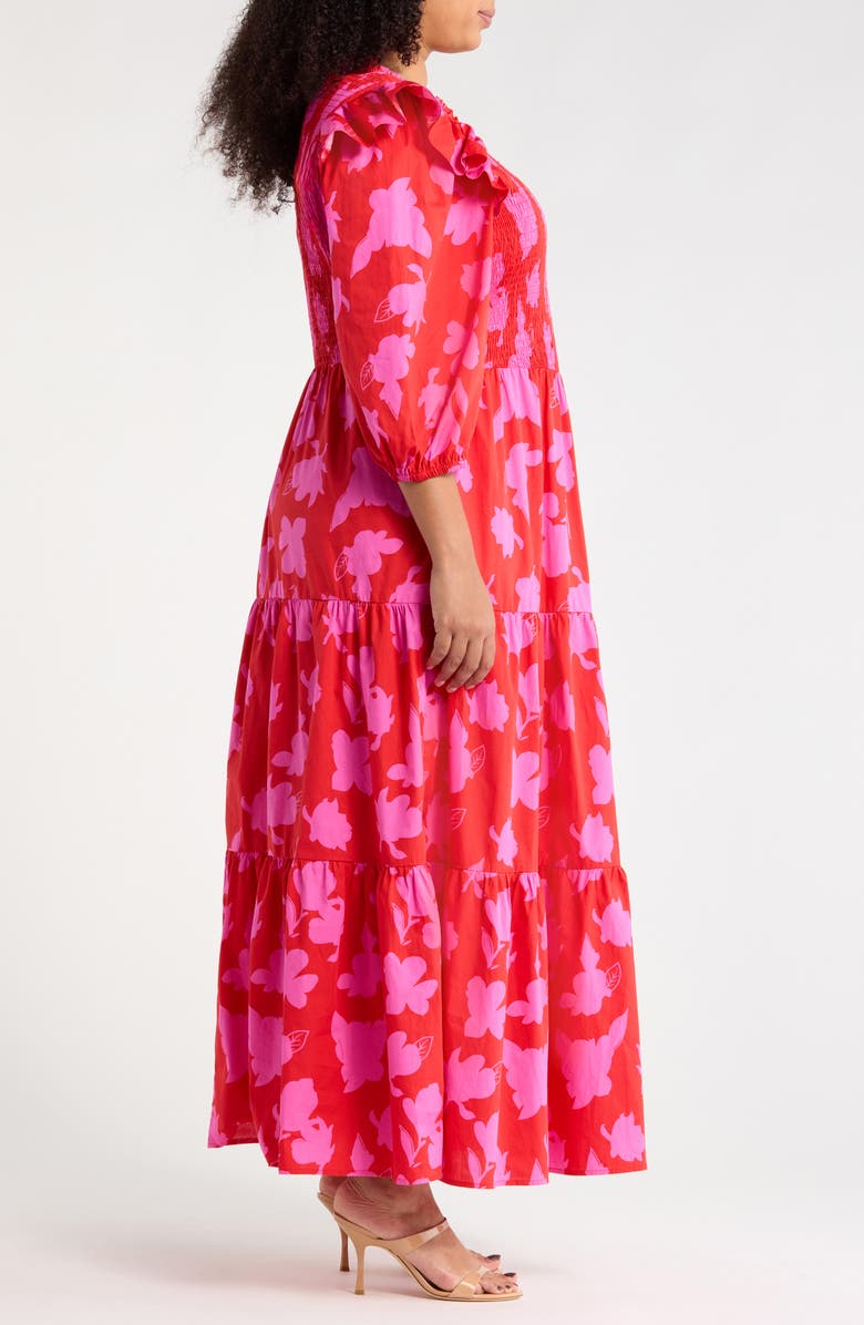 SUGARLIPS Brighton Smocked Long Sleeve Maxi Dress, Alternate, color, Fuchsia-Red