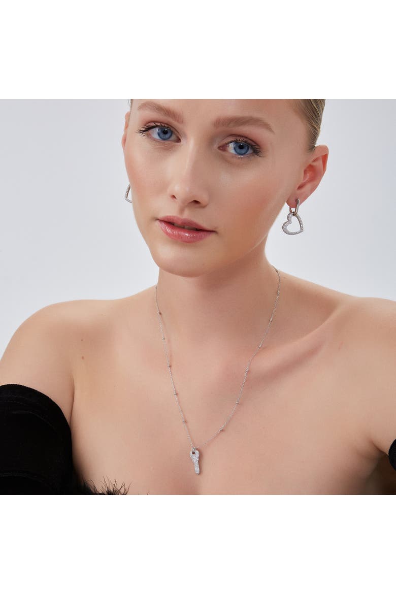 Key Pendant Necklace With Beaded Chain Sterling Silver, Alternate, color, Silver