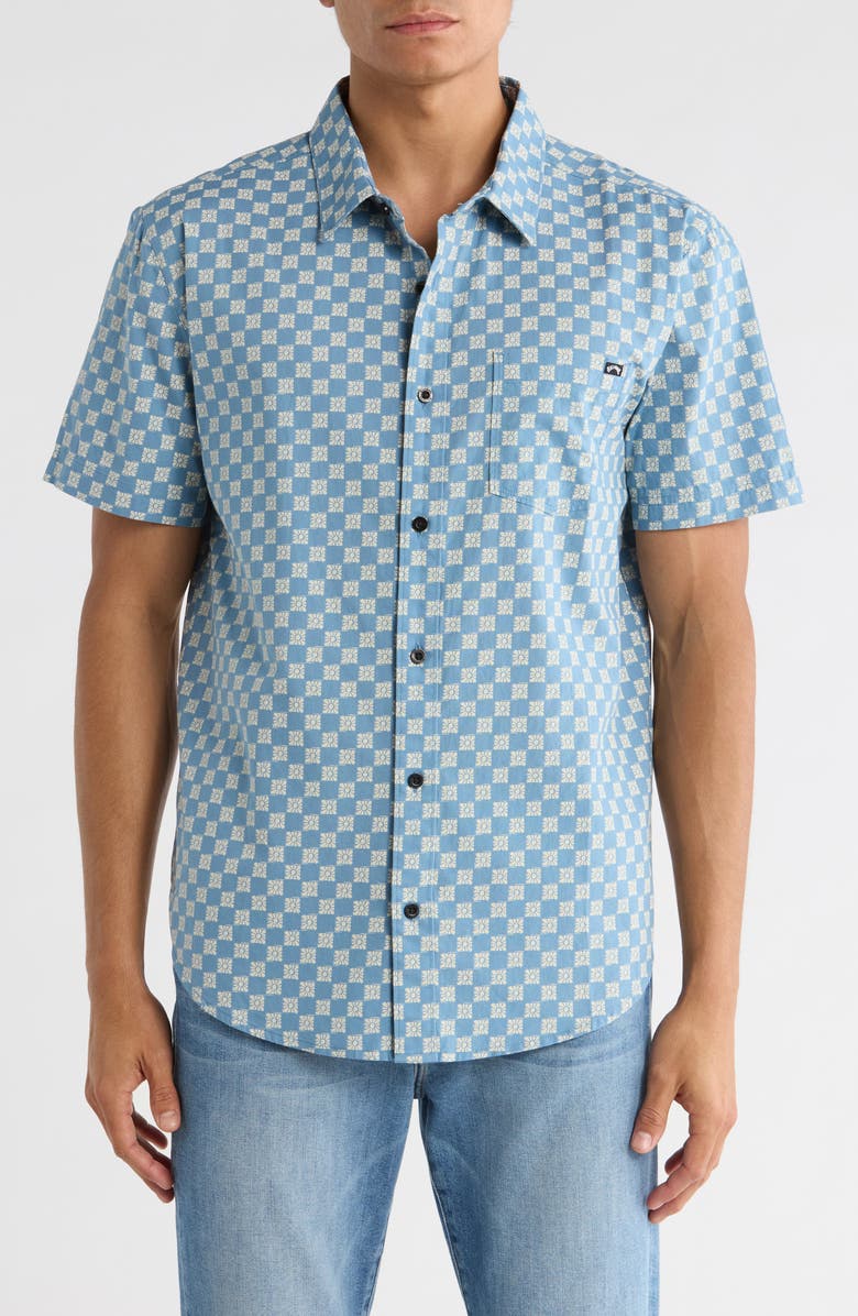 Billabong Daisy Check Short Sleeve Shirt, Main, color, Vintage Indigo