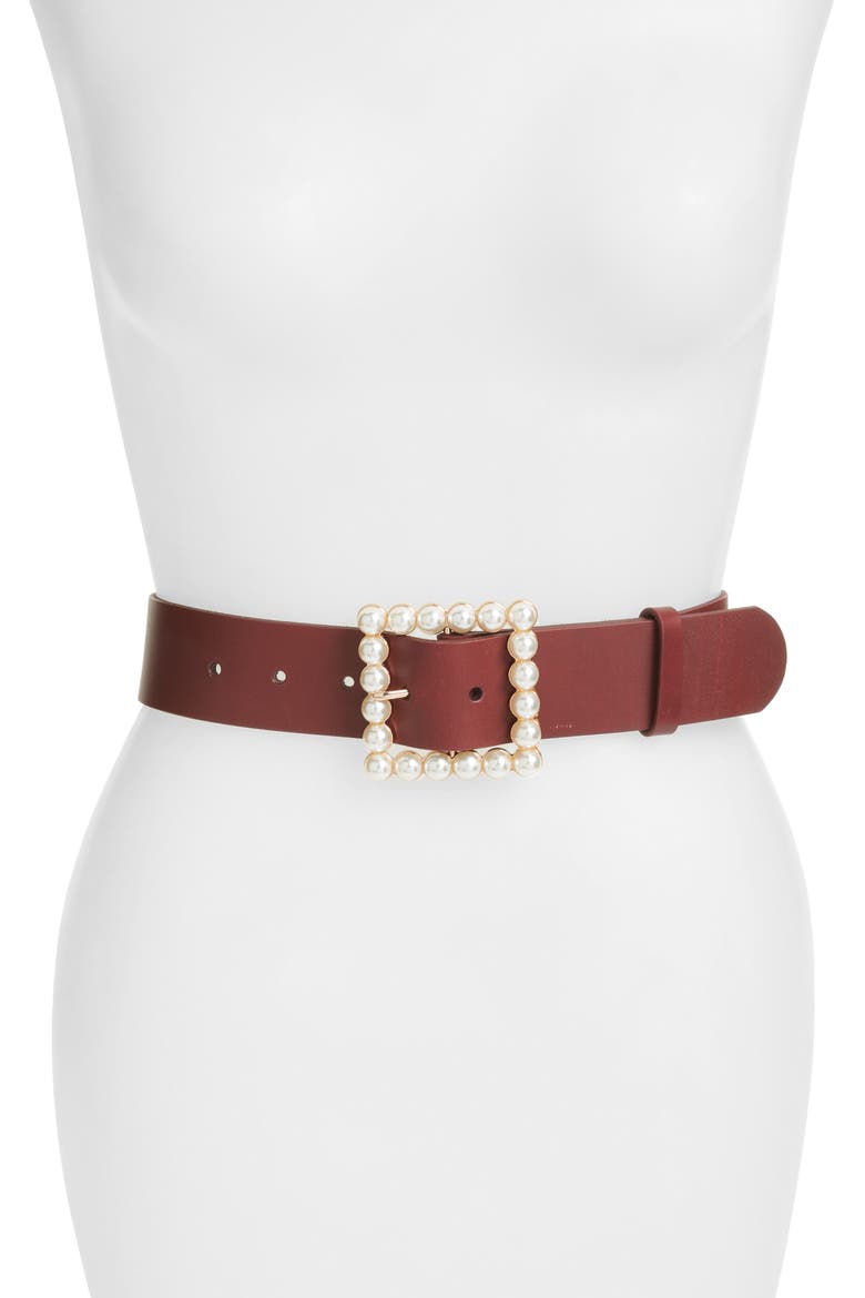 Pearly Buckle Belt, Main, color, BURGUNDY