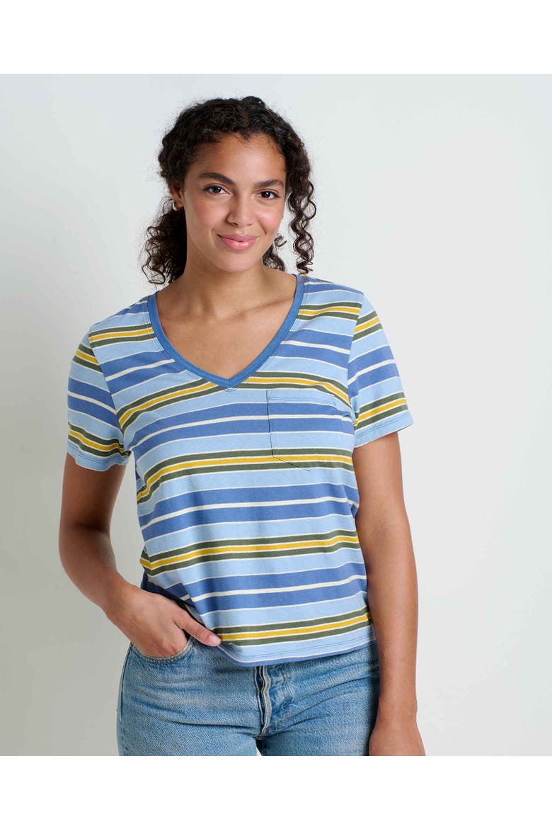 Women's Grom V-Neck Short Sleeve Shirt, Main, color, Weathered Blue Stripe