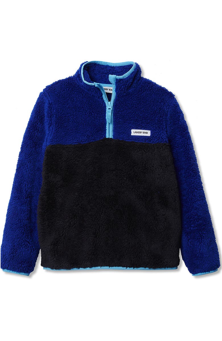 Lands
End Kids Heritage Fleece Quarter Zip Pullover Top, Main, color, Bright Blue/Classic Navy