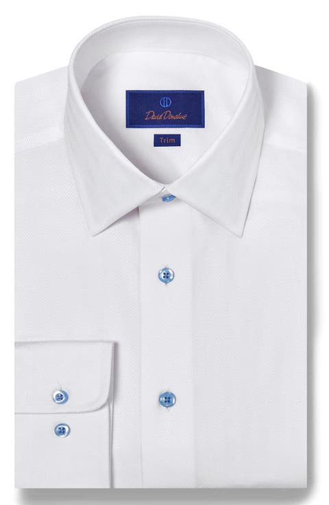 Trim Fit Solid Cotton Herringbone Dress Shirt