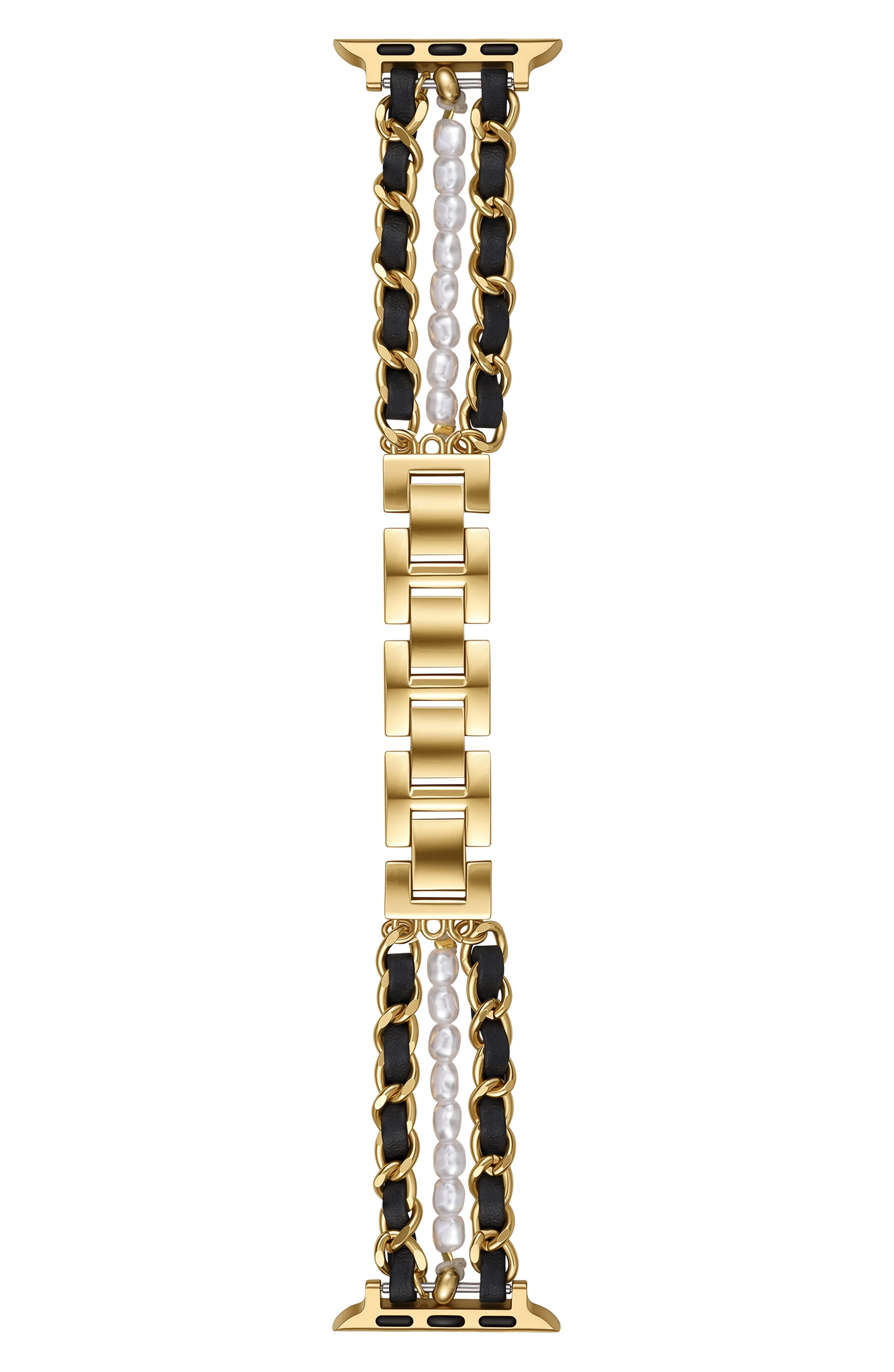 Imitation Pearl and Leather Chain Watchband