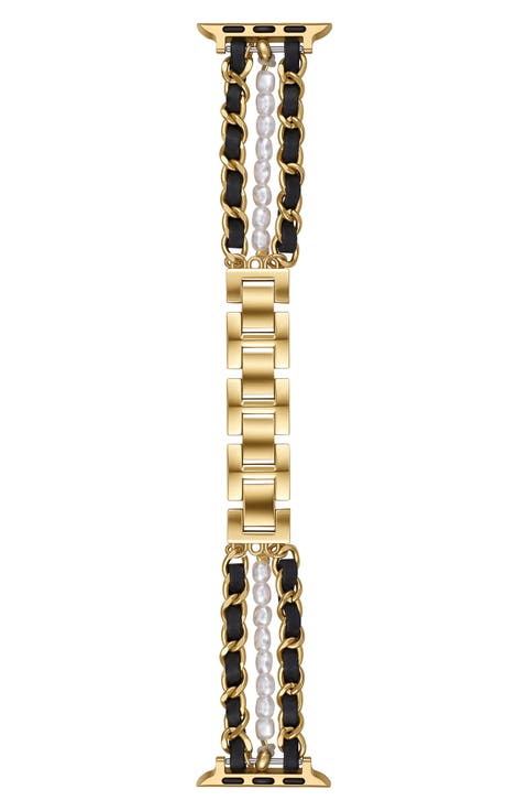 Imitation Pearl and Leather Chain Watchband