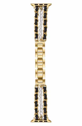 Imitation Pearl and Leather Chain Watchband