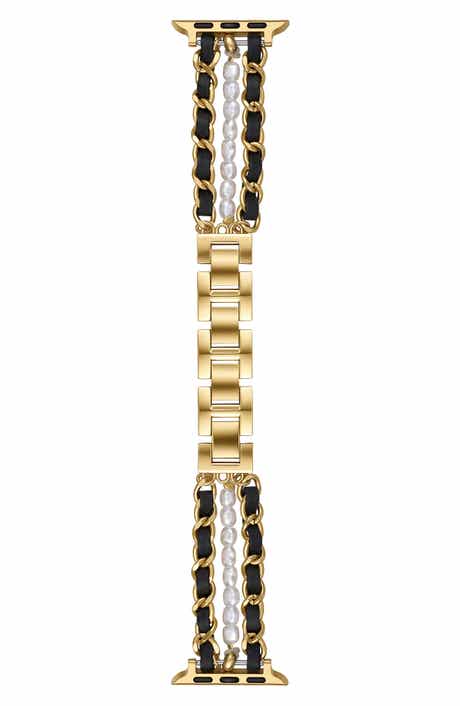 Imitation Pearl and Leather Chain Watchband