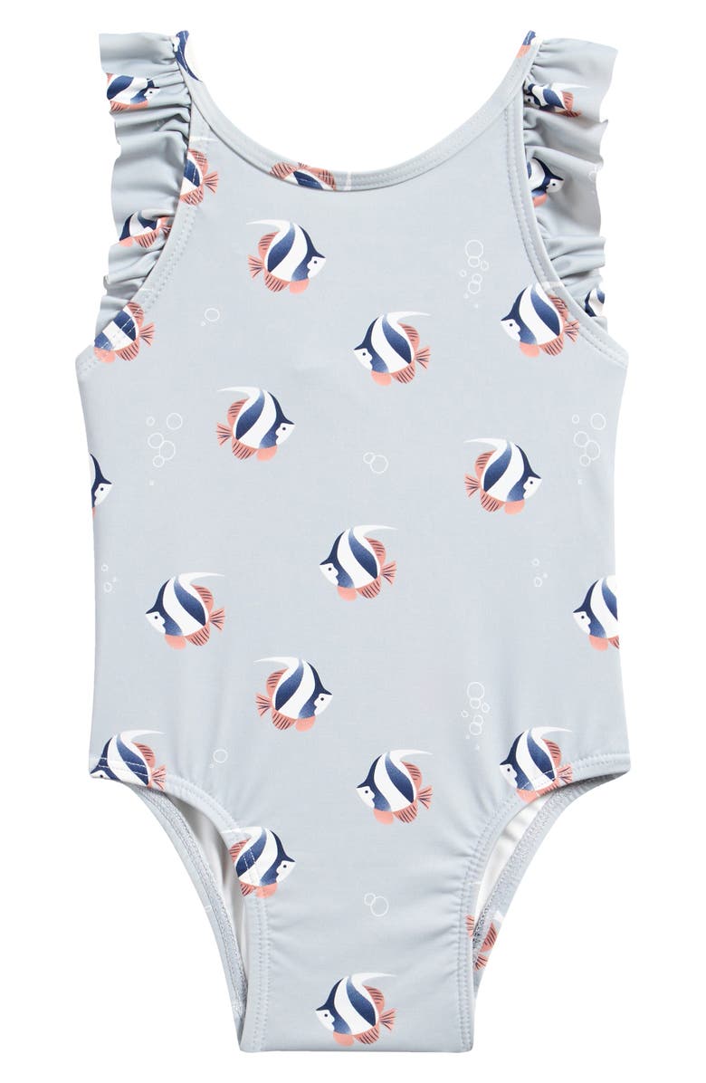 Petit Lem Monarch Print One-Piece Swimsuit, Main, color, Grey/ Coral