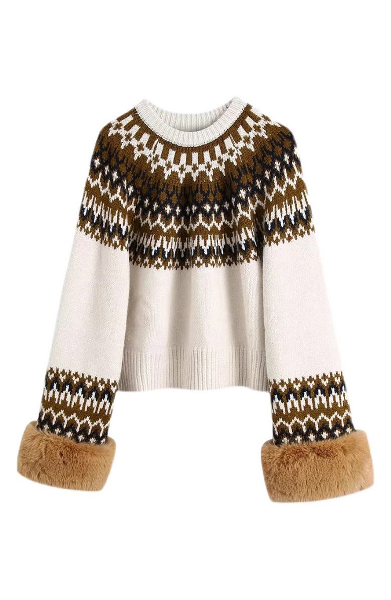 AVANTLOOK Faux Fur Fair Isle Sweater, Alternate, color,