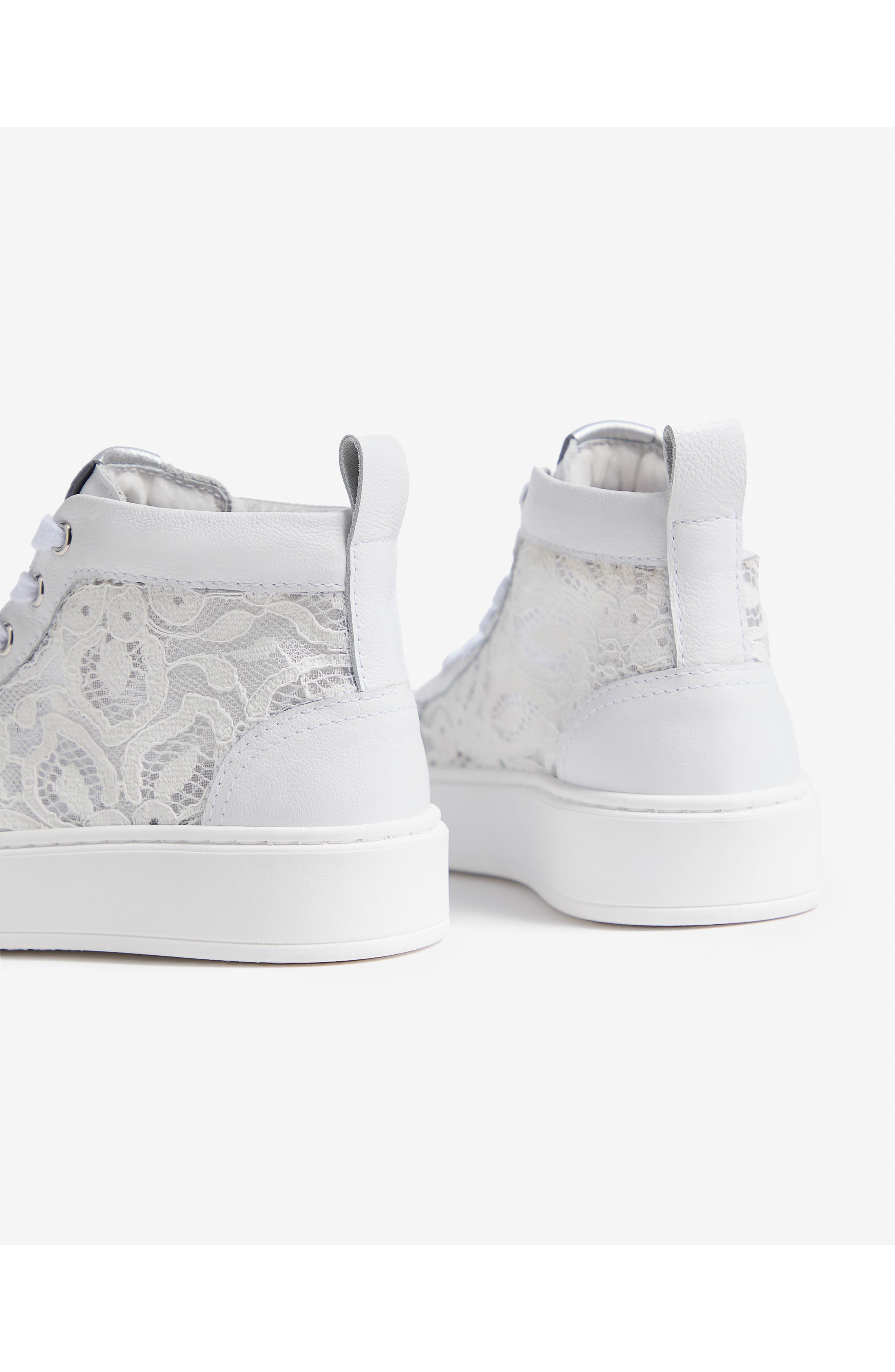 NeroGiardini Kids' Floral Mesh High Top Sneaker, Alternate, color, White