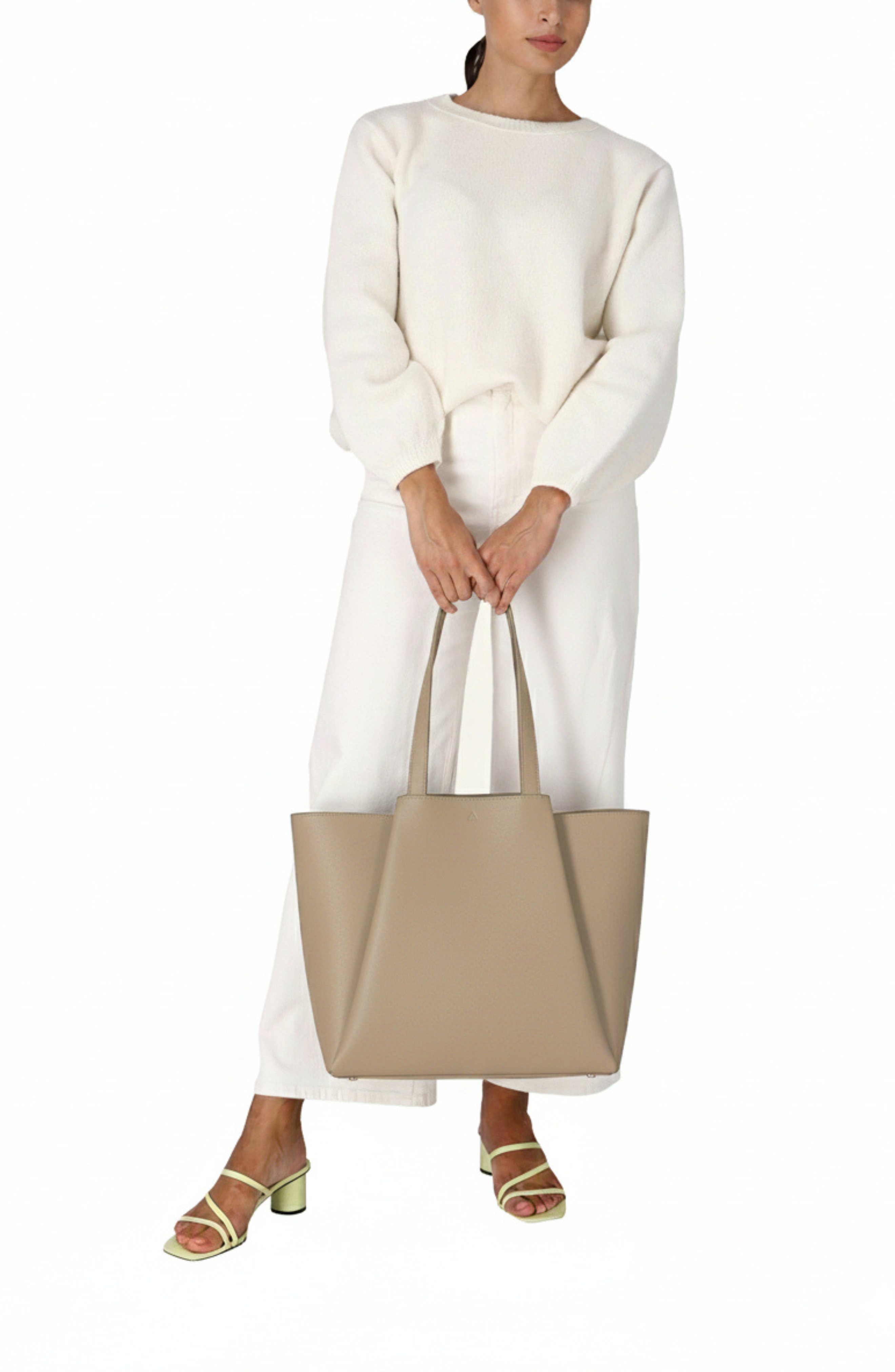 Pyramid Leather Tote Bag, Alternate, color, Greige Taupe
