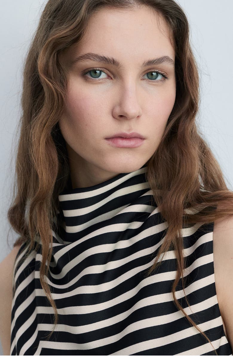 MANGO Dunia Stripe Asymmetric Sleeveless Midi Dress, Alternate, color, Black