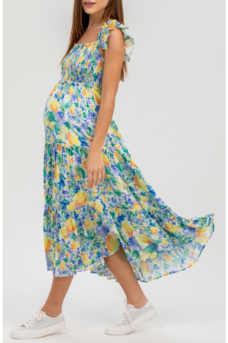 Floral Smocked Off the Shoulder Maternity Dress, Alternate, color, GREEN