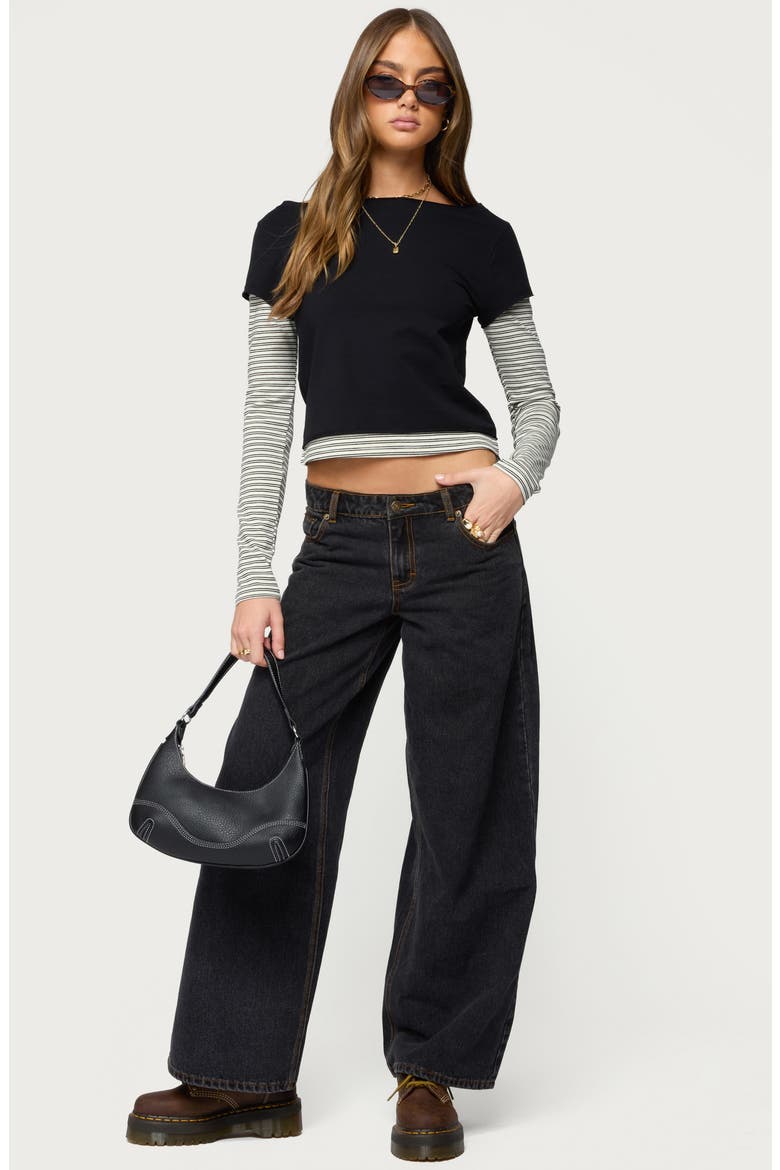 Layered Long Sleeve T-Shirt, Alternate, color, BLACK