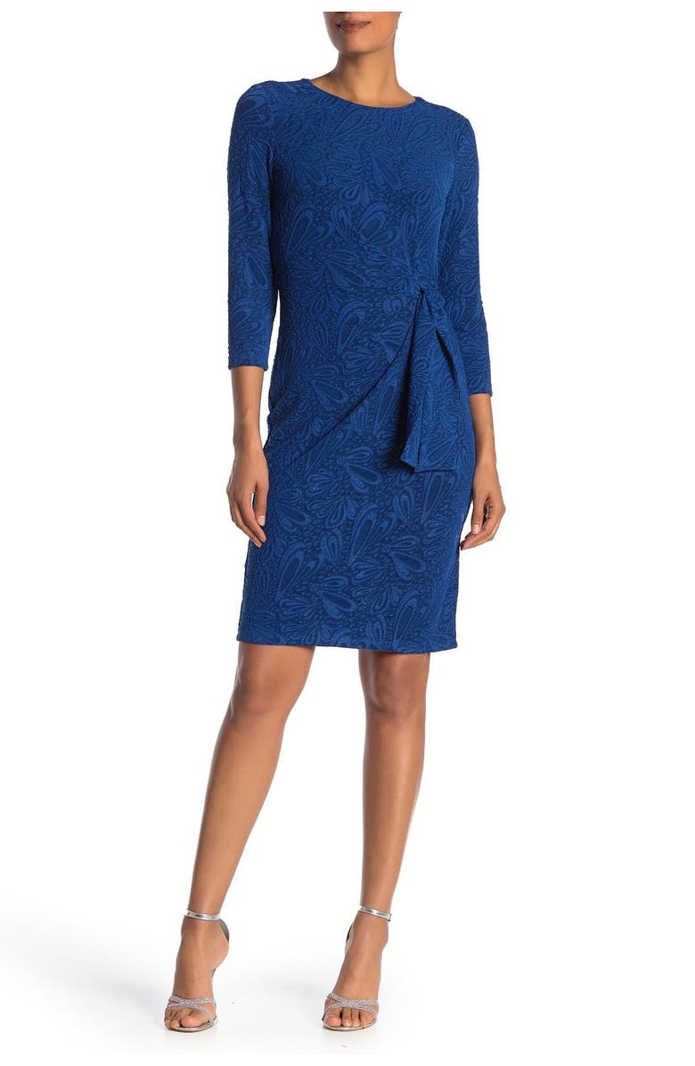 London Times Jacquard Waist Tie Sheath Dress, Alternate, color,