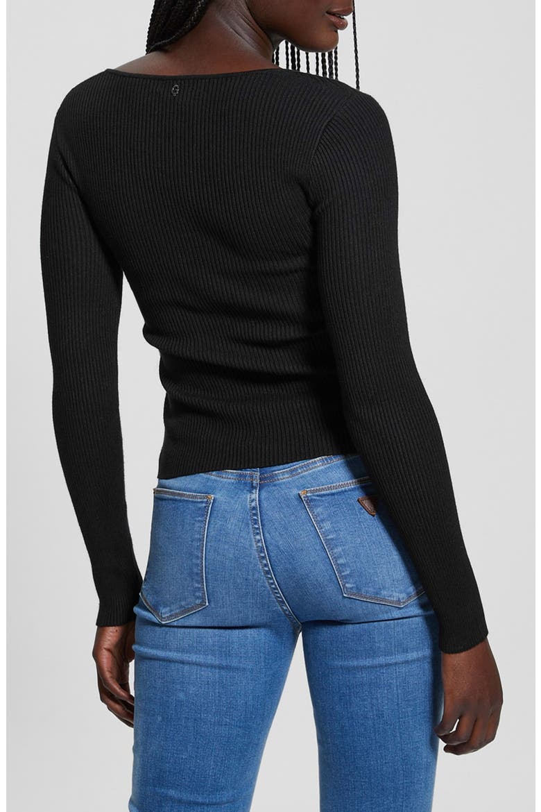 Cirila V-Neck Rib Sweater, Alternate, color, JET BLACK
