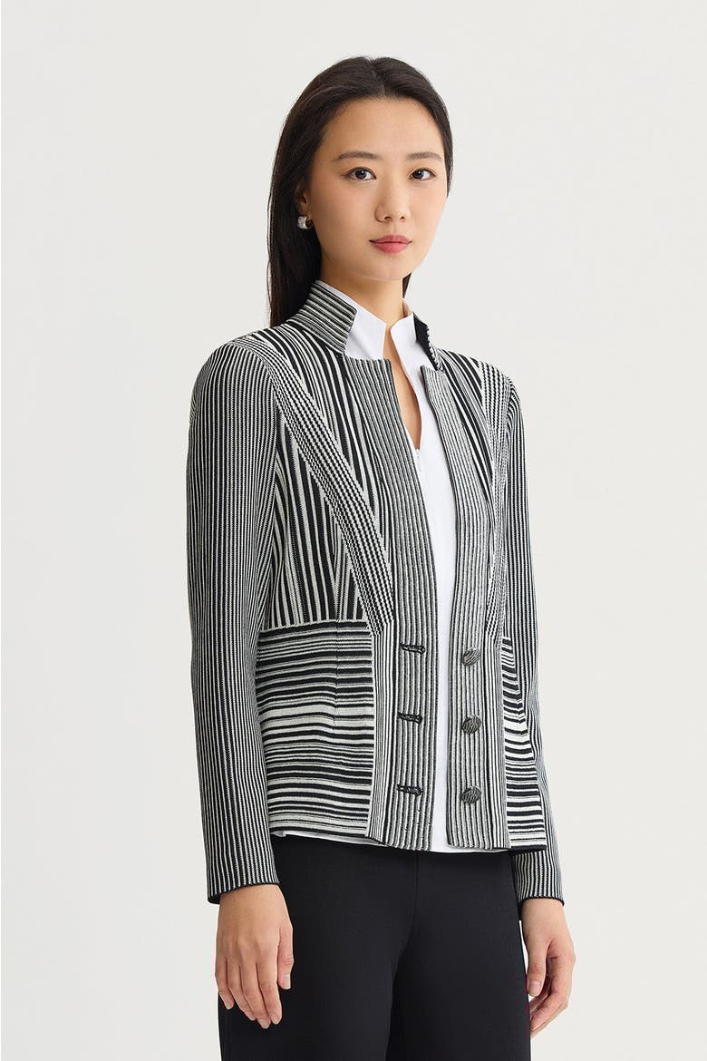 Monochrome Striped Knit Jacket, Alternate, color, Black