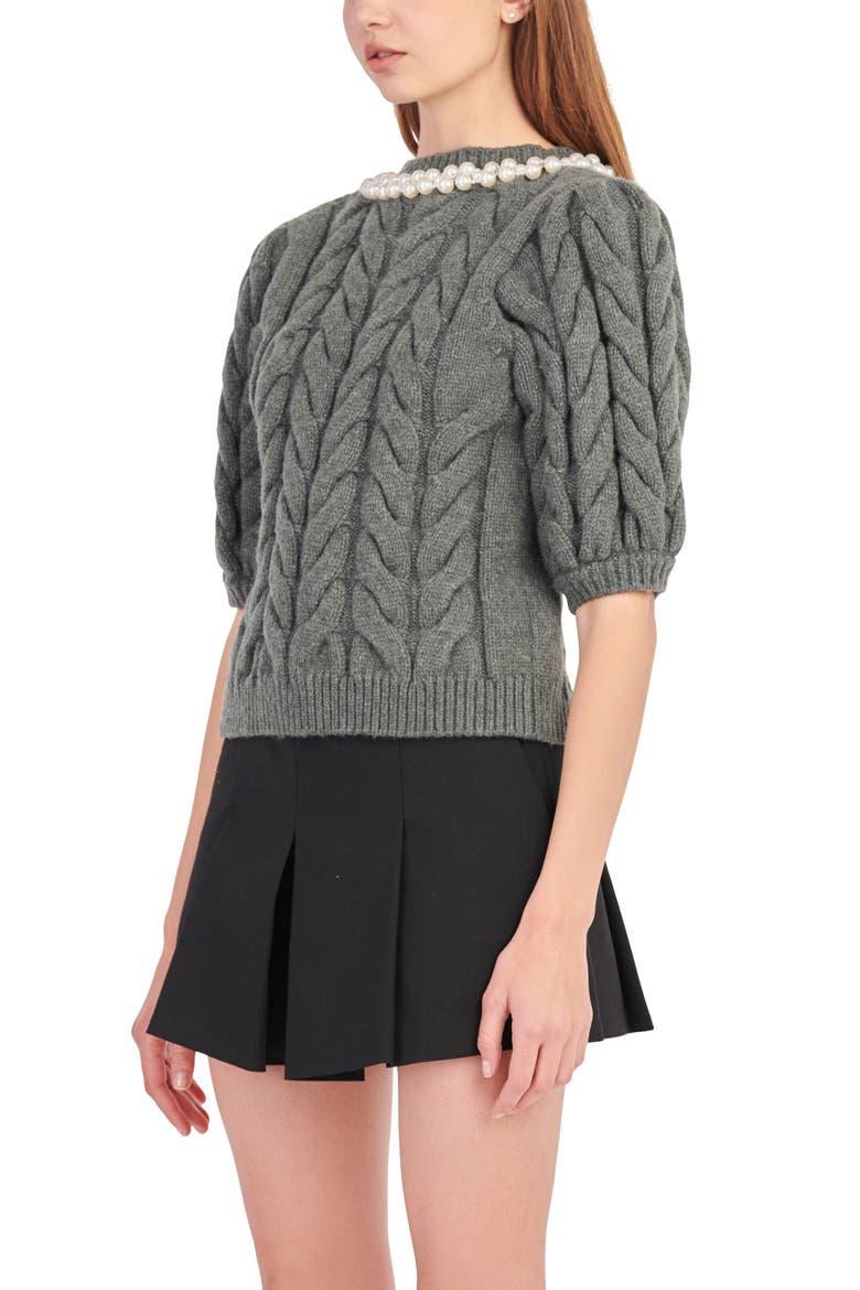 Imitation Pearl Trim Sweater, Alternate, color, CHARCOAL