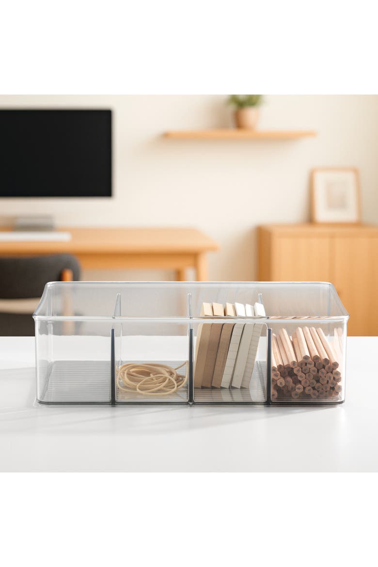 4-Section Storage Bin for Tea Bags, Sweeteners, and Spices in Pantry or Cabinet, Clear, Alternate, color, Clear