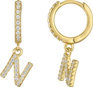 FZN Pavé Cubic Zirconia Initial Huggie Drop Earrings
