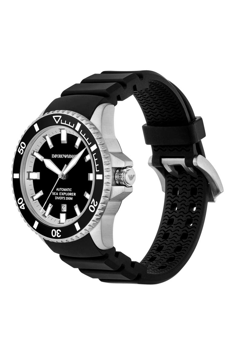 Sea Explorer Silicone Strap Automatic Diving Watch, 42.5mm, Alternate, color, SILVER