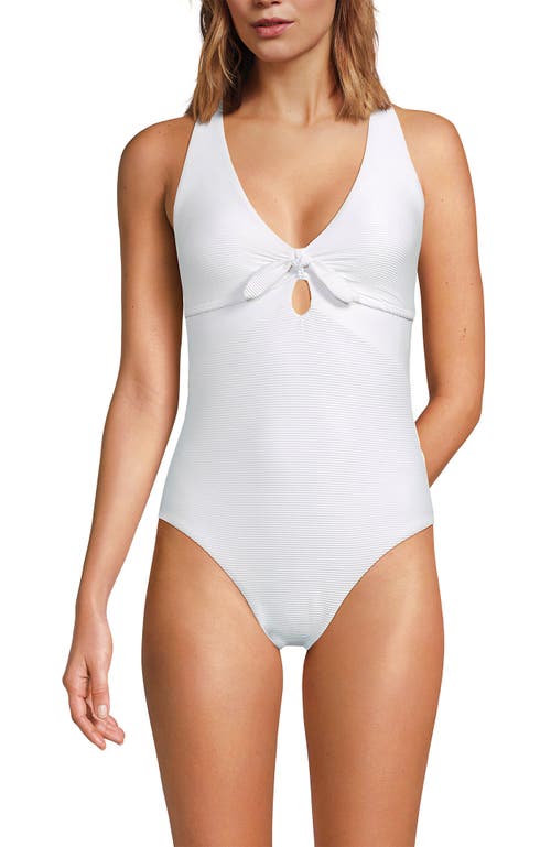 Lands' End Ribbed Knot Front One Piece Swimsuit In White Ottoman