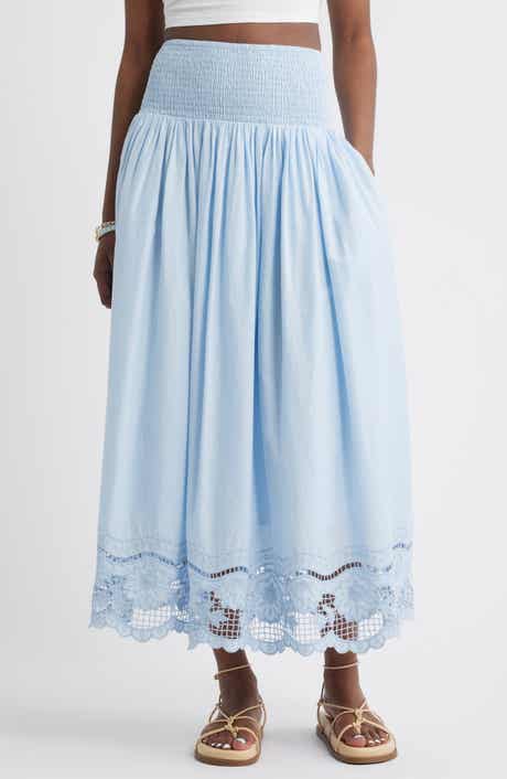 Treasure & Bond Embroidered Eyelet Cotton Smocked Waist Skirt