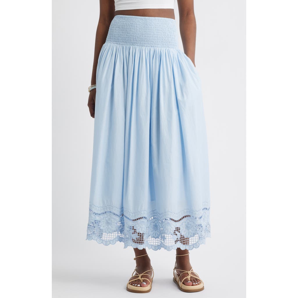 TREASURE & BOND TREASURE & BOND EMBROIDERED EYELET COTTON SMOCKED WAIST SKIRT