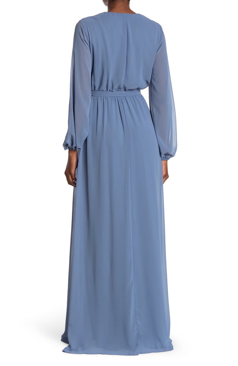 Marina Surplice Long Sleeve Chiffon Maxi Dress, Alternate, color, 