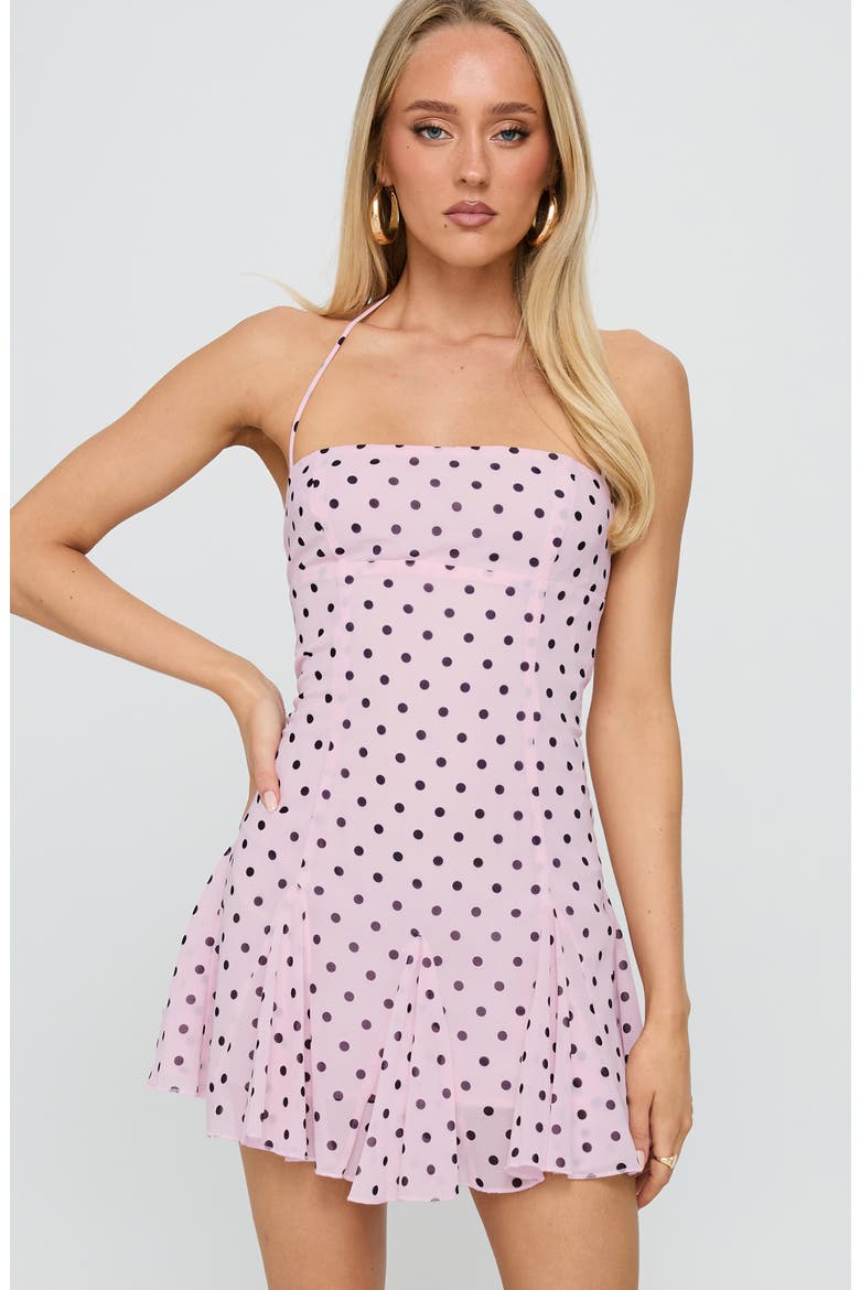 Delamere Polka Dot Halter Minidress, Alternate, color, PINK / BLACK POLKA