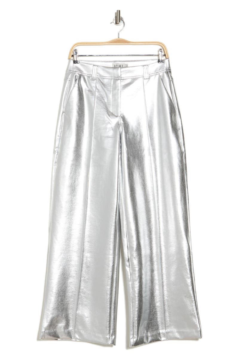 ICHI Kate Metallic Pants, Alternate, color, Silver
