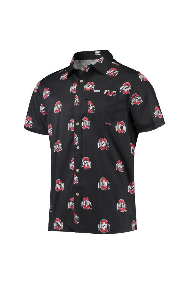 Men's Columbia Black Ohio State Buckeyes Super Slack Tide Omni-Shade Button-Up Shirt, Alternate, color, Black