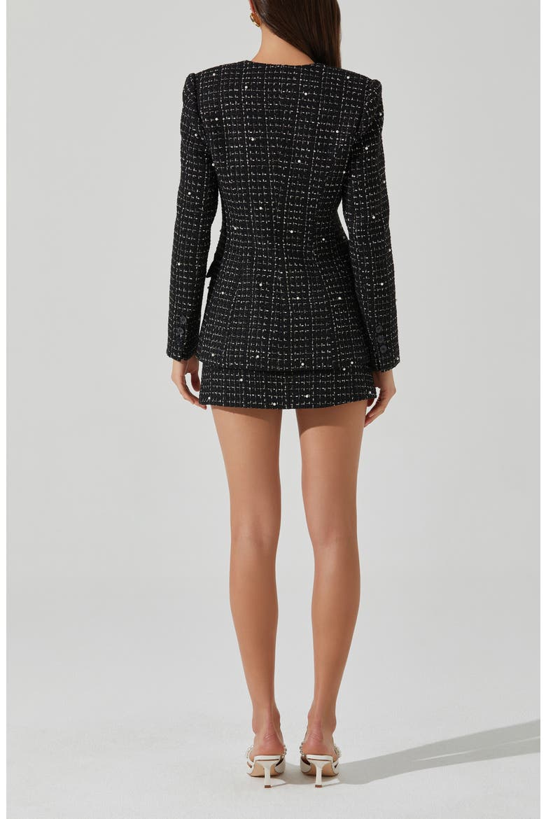 Laudine Faux Pearl Tweed Miniskirt, Alternate, color, BLACK