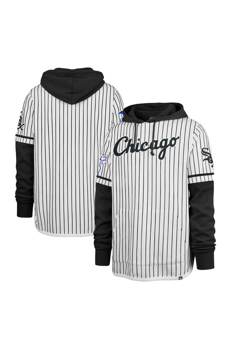 '47 Men's '47 White Chicago White Sox Pinstripe Double Header Pullover Hoodie, Main, color, White