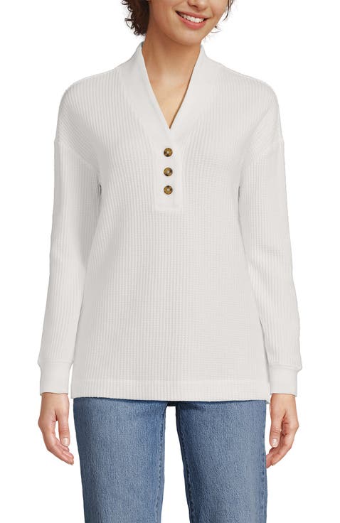 Long Sleeve Waffle Shawl Collar Henley