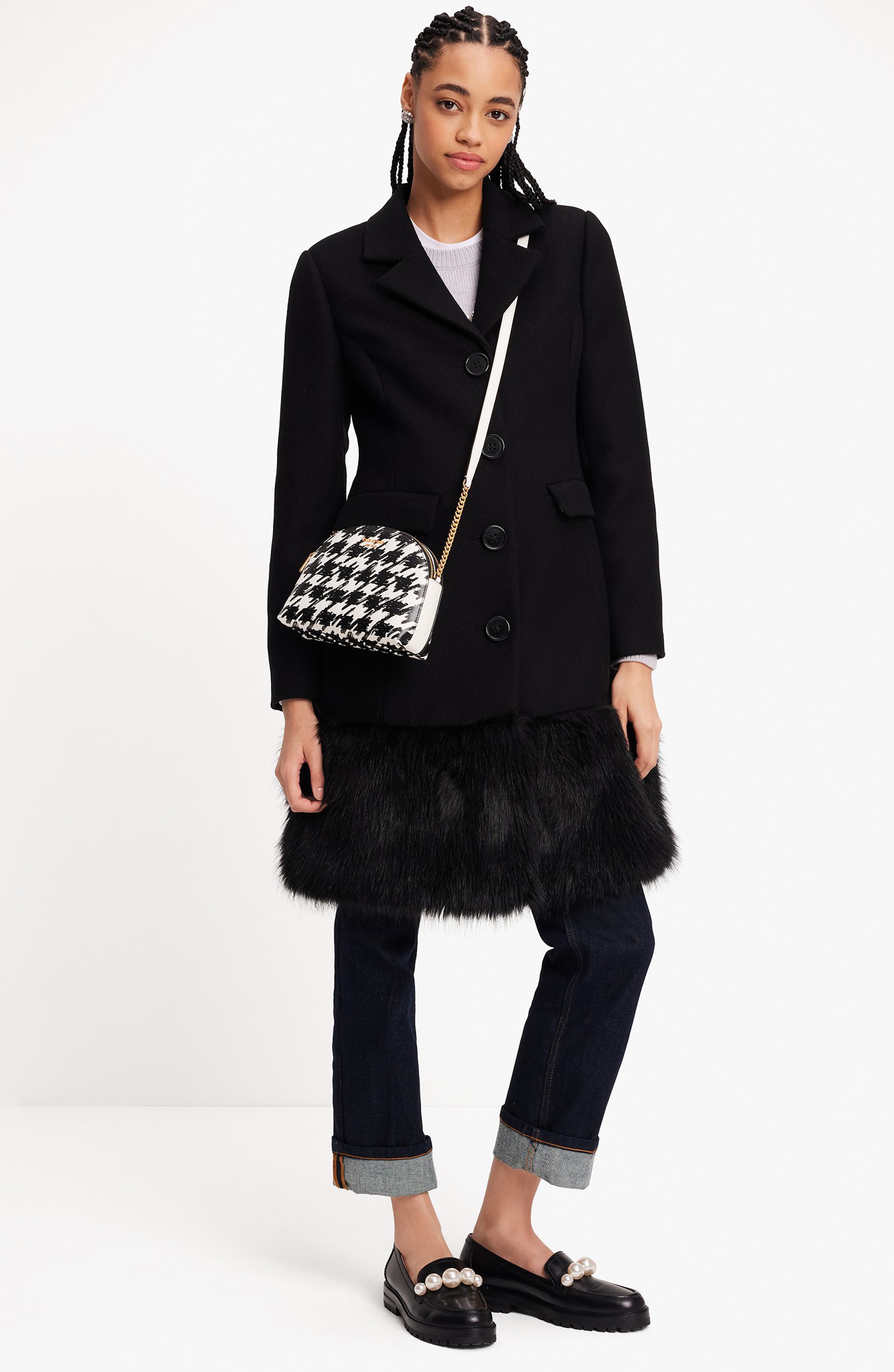 morgan painterly houndstooth double zip dome crossbody bag, Alternate, color, BLACK MULTI.