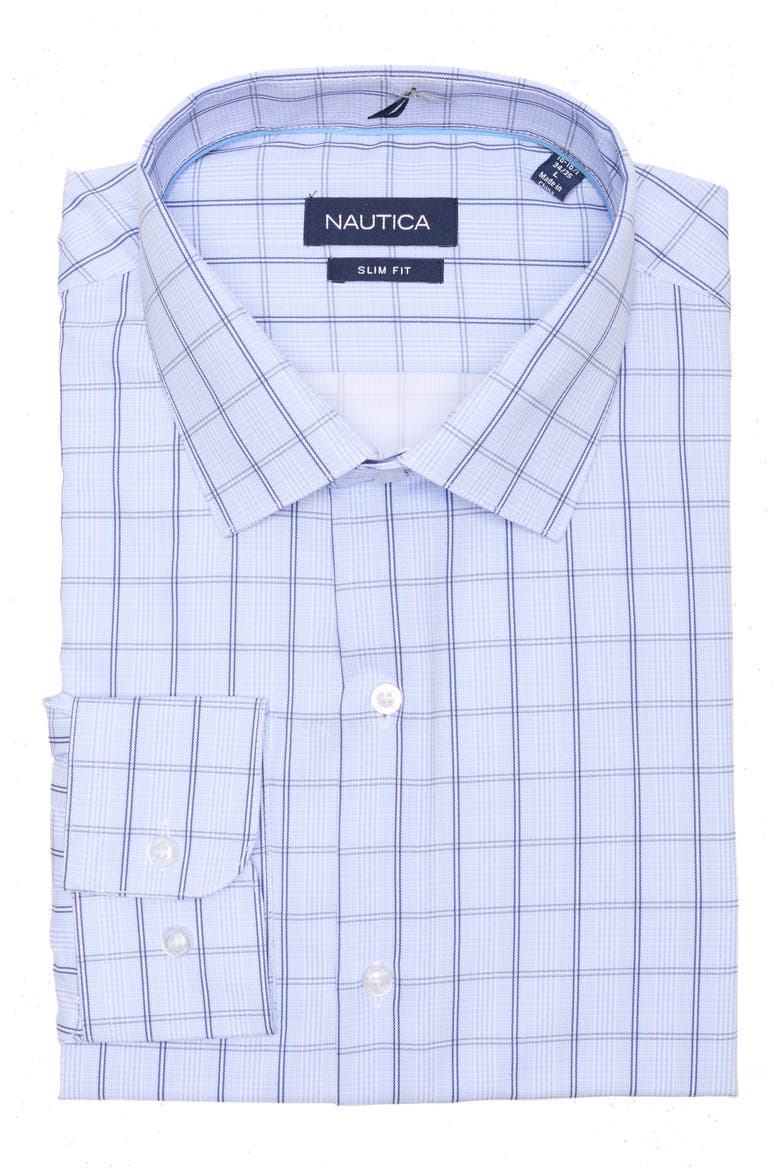 Slim Fit Grid Print Dress Shirt, Alternate, color, BLUE