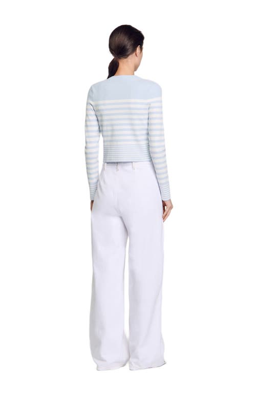 Sandro Terry-knit Striped Cardigan In Sky Blue