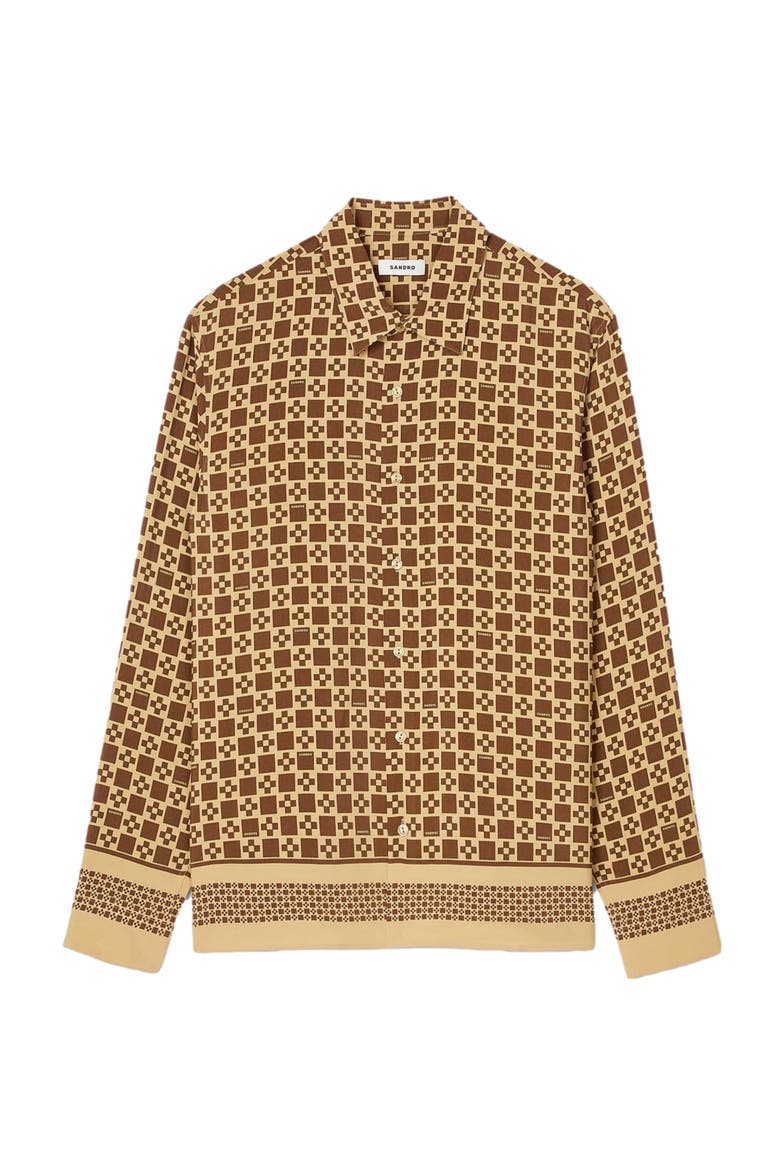 Square cross motif flowing shirt, Alternate, color, Camel
