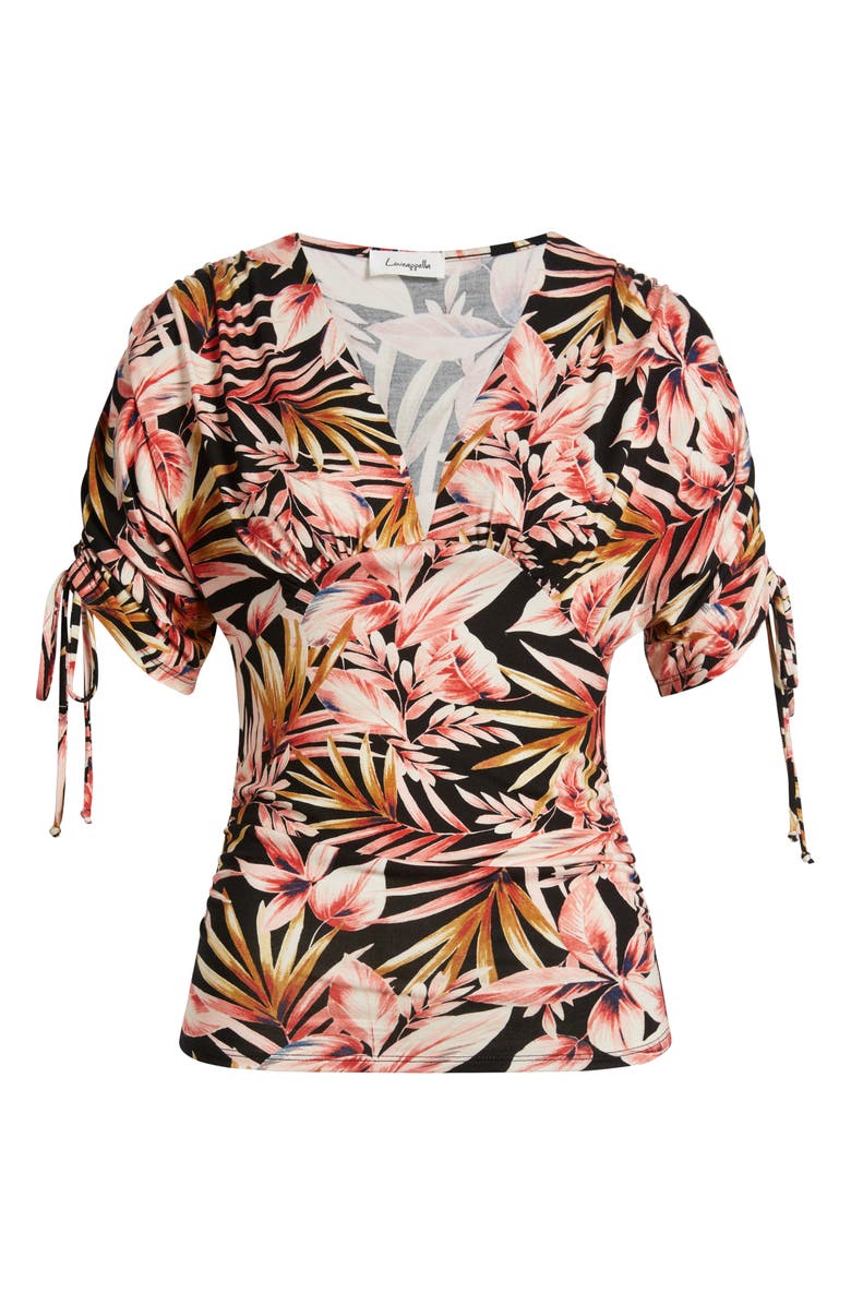 Loveappella Floral Print Empire Waist Jersey Top, Alternate, color, Black/ Rust