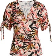 Loveappella Floral Print Empire Waist Jersey Top