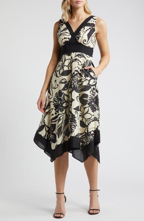 Floral Handkerchief Hem Cotton Midi Dress