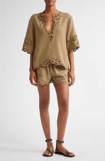 【Isabel Marant Etoile 】Safa Shorts ショートパンツ 白 Isabel Marant Étoile Safa Eyelet Drawstring Shorts | Saks