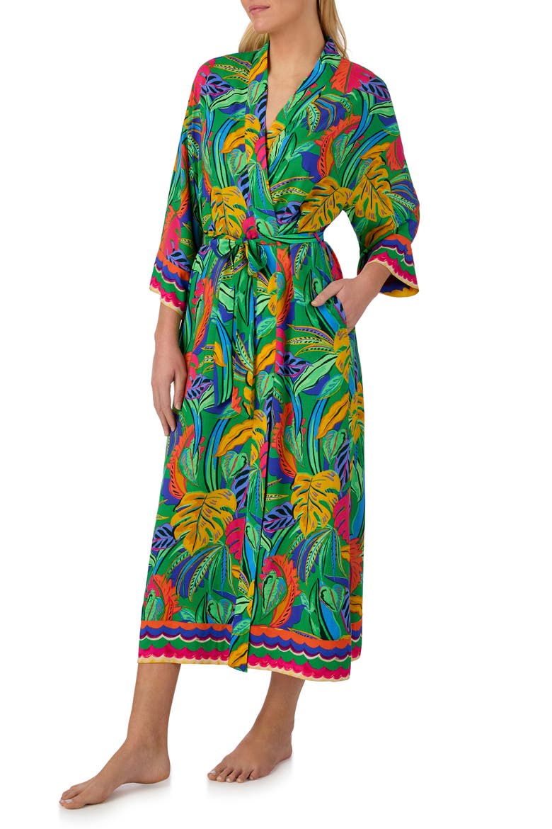 Print Longline Robe, Alternate, color, GREEN MULTI