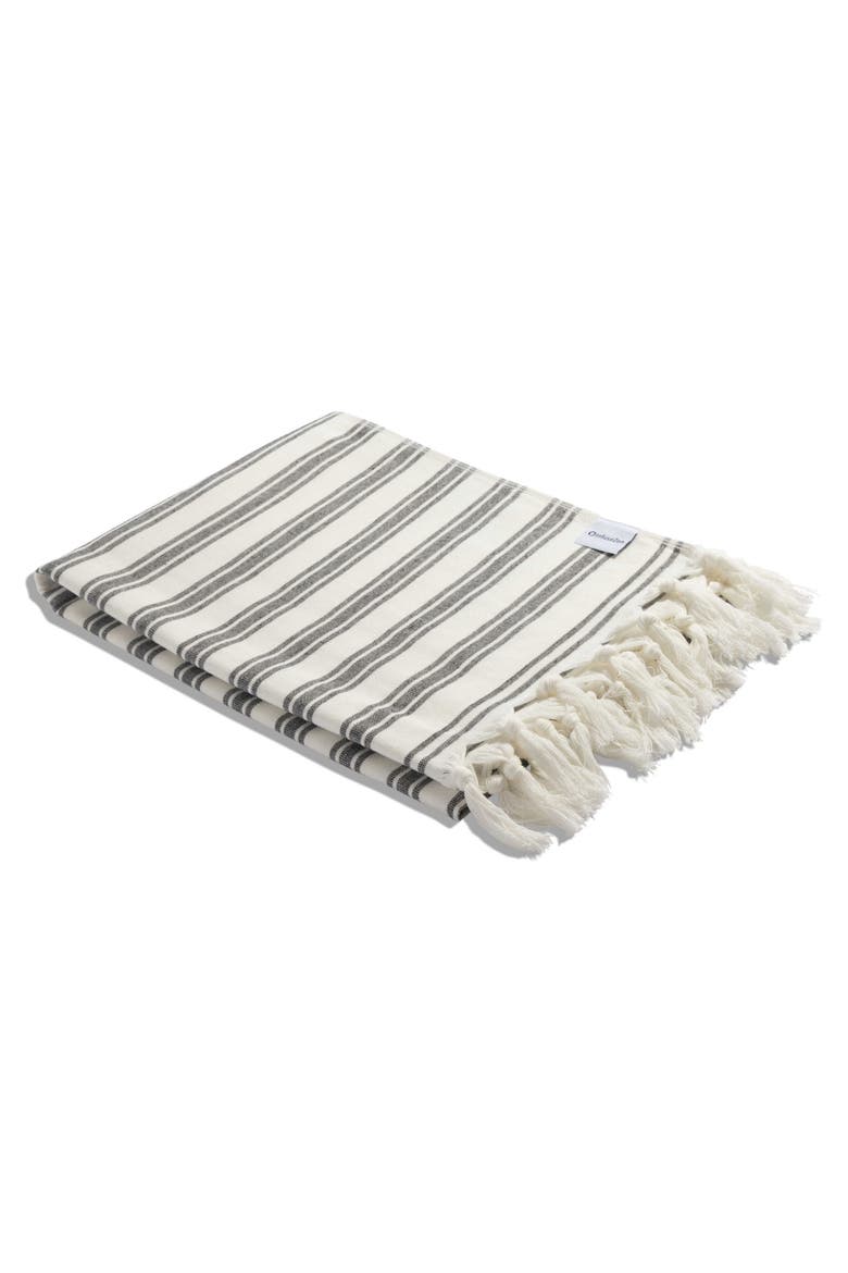 Bask Striped Organic Turkish Towel with Soft Terry Cloth Back, Alternate, color, Black